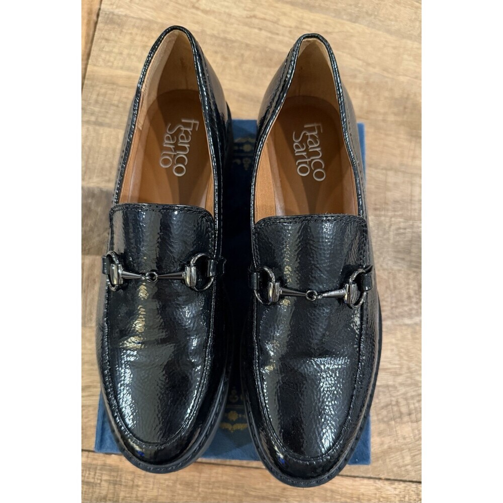 Franco Sarto Cason Loafers Lug Sole Black Patent Womens 6.5M Chunky 90s Y2K - Picture 2 of 9
